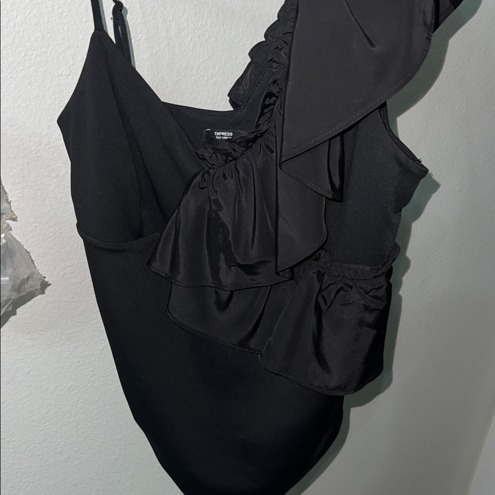 Elegant Black Ruffled Women's bodysuit